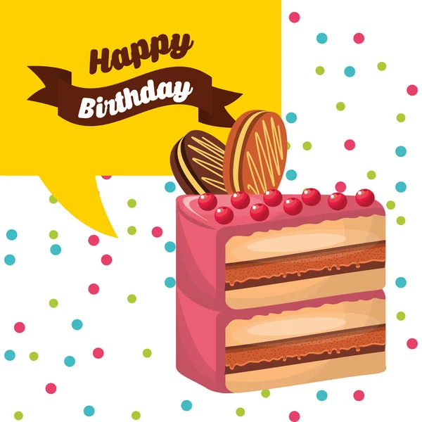 Happy birthday celebration card with delicious cake — Stock Vector