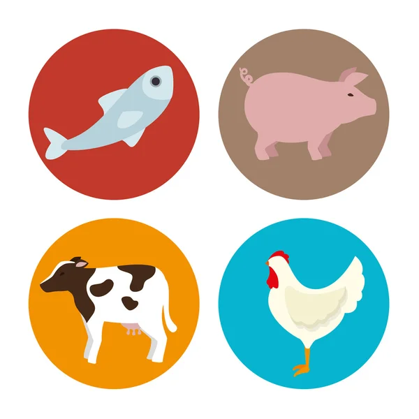 Set amimals productos de carnicería — Vector de stock