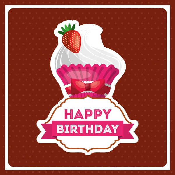 Joyeux anniversaire carte de célébration avec délicieux gâteau — Image vectorielle