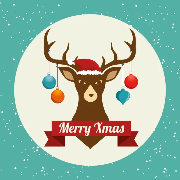 Happy merry christmas with character reindeer — Διανυσματικό Αρχείο