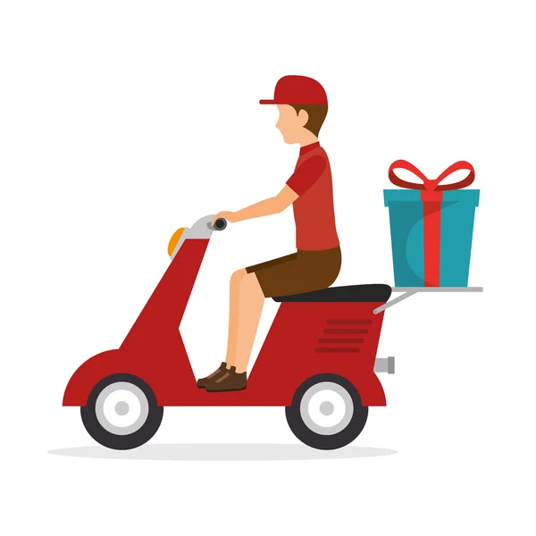 Homme tour scooter livraison cadeau icône — Image vectorielle