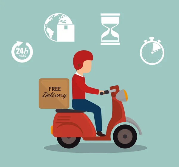 Free delivery boy driver motr bike set icon — Stockový vektor