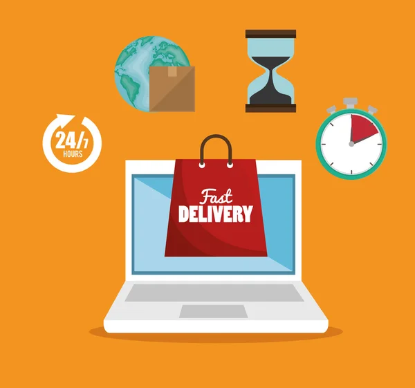 E-shopping layanan pengiriman online cepat - Stok Vektor