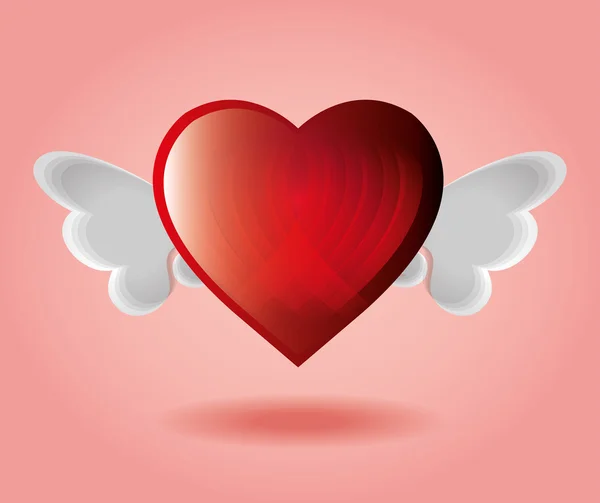 Rotes Herz mit Flügeln rosa Rückenlehne — Stockvektor