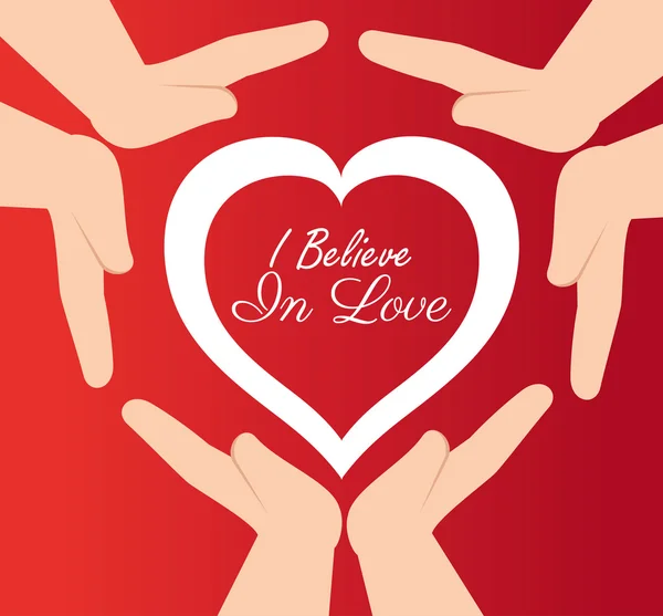 Hands protected heart i believe in love — Stock Vector