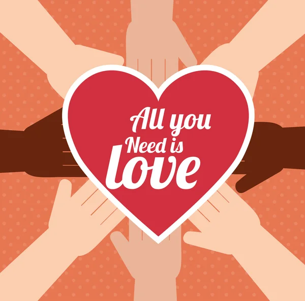 Postcard all you need is love hand unity design — Stock Vector