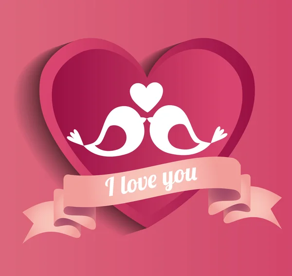 Lovely postcard love you bids heart pink — Stock Vector