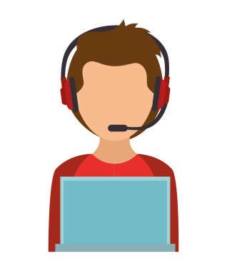 laptop ve kulaklık kullanarak çocuk karakteri