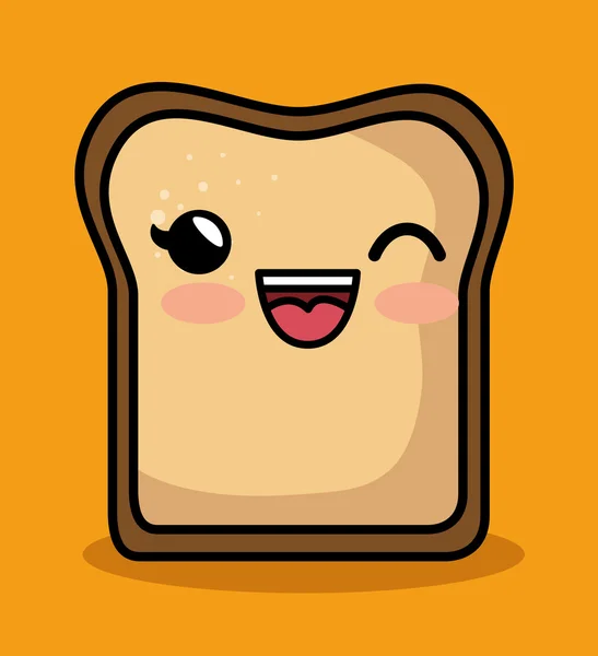 Kawaii bonito ícone de fatia de pão de pequeno-almoço —  Vetores de Stock