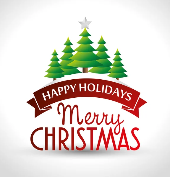 Feliz feriados etiqueta alegre cartão de Natal com pinheiros —  Vetores de Stock