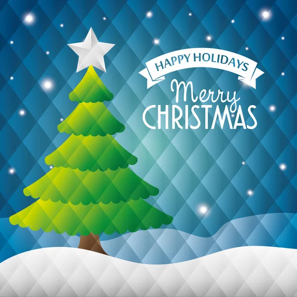 Frohe Feiertage frohe Weihnachten Baum Stern Schnee Geometrie Muster Hintergrund — Stockvektor