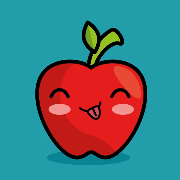 Savoureux kawaii pomme fruit icône — Image vectorielle