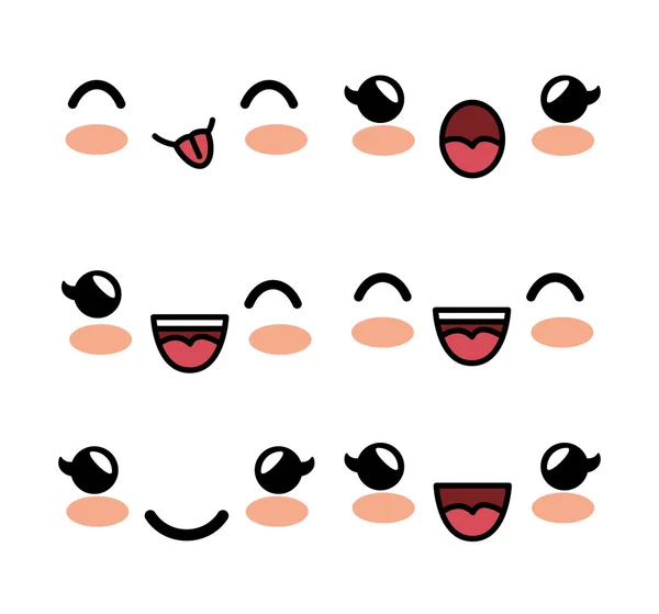 Set kawaii expresión facial fondo blanco — Vector de stock