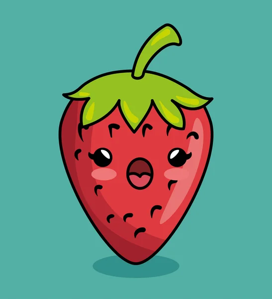 草莓卡哇伊水果早餐图标 — 图库矢量图片