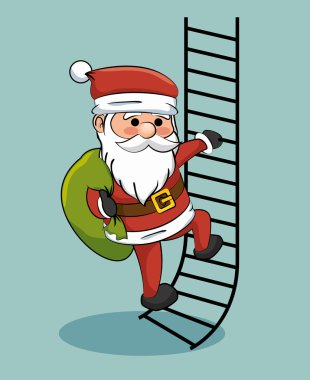 Noel Baba hediye çanta ile merdiven çıkma