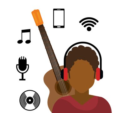 karakter afro çocuk kulaklık wifi müzik cd