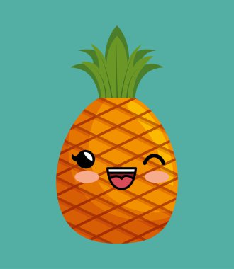 şirin kawaii ananas lezzetli simgesi tasarım