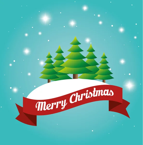 Cartão de beleza alegre árvore de natal design de rótulo de neve —  Vetores de Stock