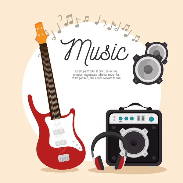 Music electric guitar speaker headphone note — ストックベクタ
