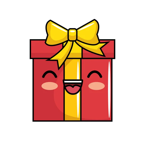Rotes Geschenk kawaii Lächeln Symbol — Stockvektor