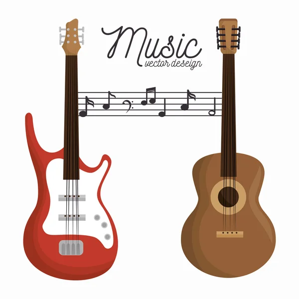 Music letter electric guitar and wooden guitar white background — Stock vektor
