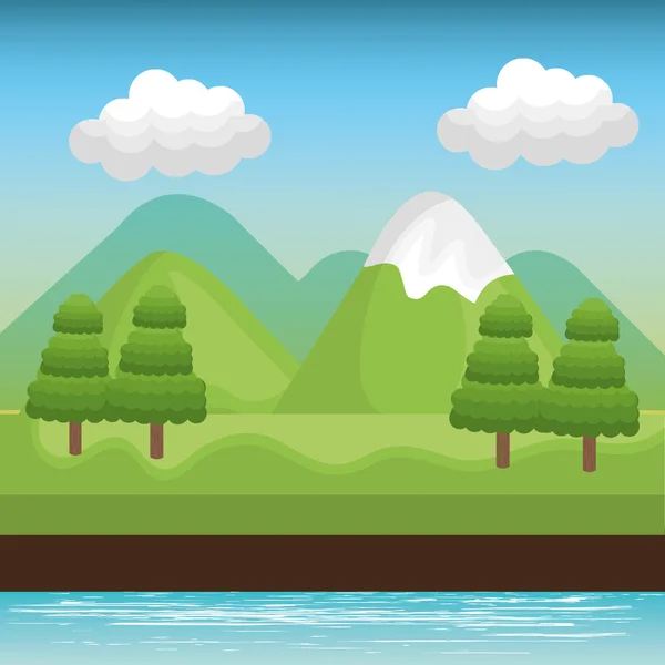 Paisaje montaña verde río diseño — Vector de stock