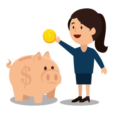 izole kadın karikatür para kazanç tasarım