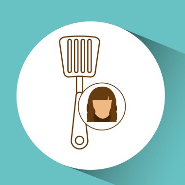 spatula aracı mutfak simgesi ve kadın karikatür tasarım grafik