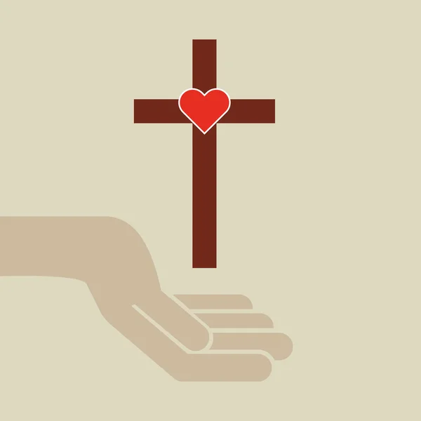 Hände mit Kreuz und Herz-Jesu-Symbol — Stockvektor