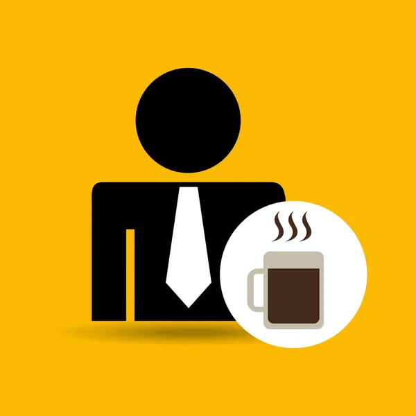 मॅन सिल्हूट व्यवसाय आणि मग कॉफी गरम डिझाइन चिन्ह — स्टॉक व्हेक्टर