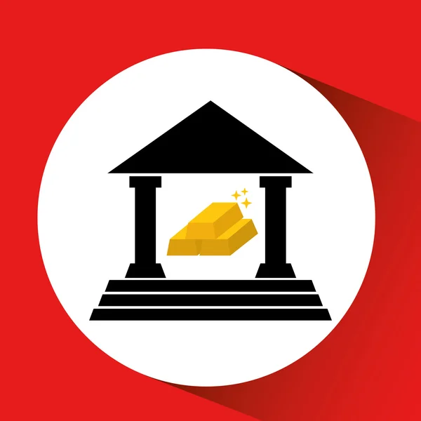 Silhouette bank building golden bars icon orange background graphic — Stock Vector