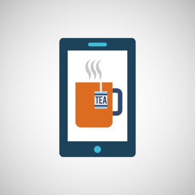 Smartphone izole çay fincan sıcak tasarım ile dijital