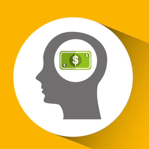 Silhouette huvud med pengar cash bill ikonen — Stock vektor