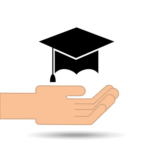 Hand holding hat graduation design — Stock Vector