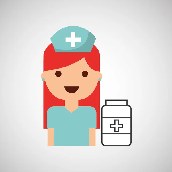 Zdravotní sestra kreslený láhev léky kapsle design — Stockový vektor