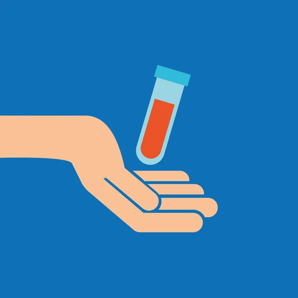 Mani test tubo laboratorio sangue icona medica — Vettoriale Stock
