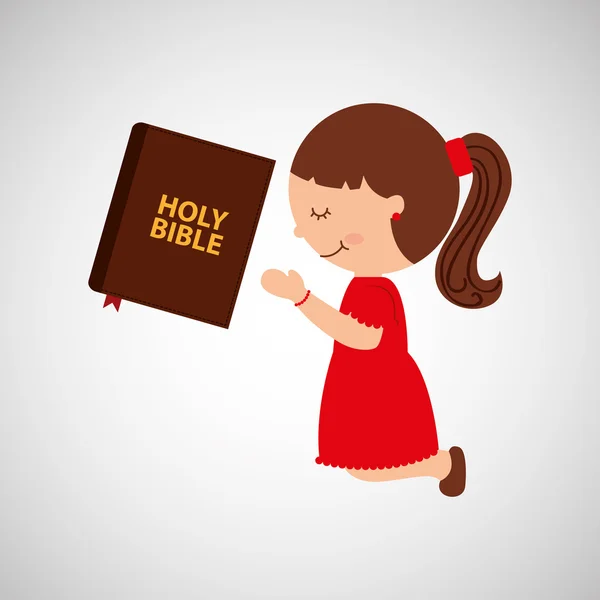 卡通女孩祈祷与神圣的圣经设计 — 图库矢量图片