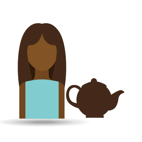 Personaje chica olla café icono gráfico — Vector de stock