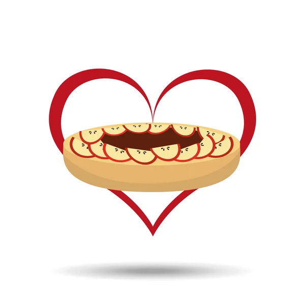Kalp karikatür pasta elma ve tatlı çikolata simgesi tasarım — Stok Vektör
