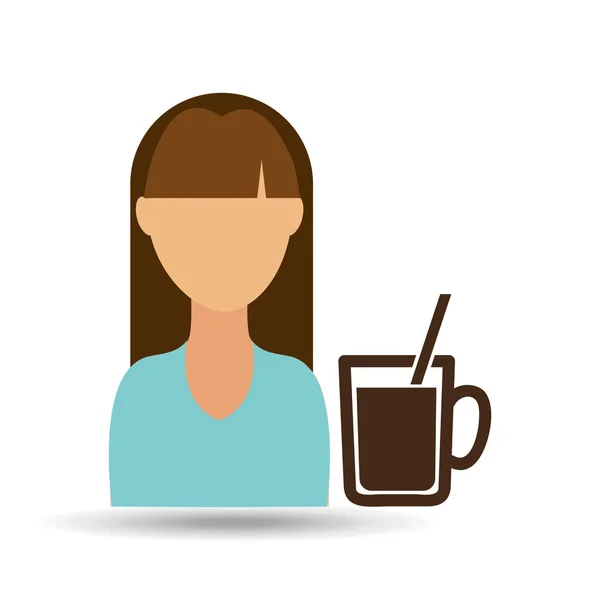 Chica taza café fresco caliente icono gráfico — Vector de stock
