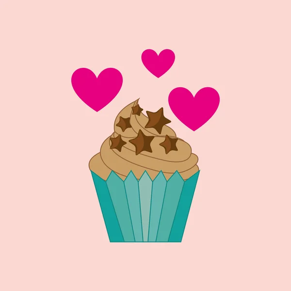Coração desenho animado cupcake chip estrela chocolate ícone design —  Vetores de Stock