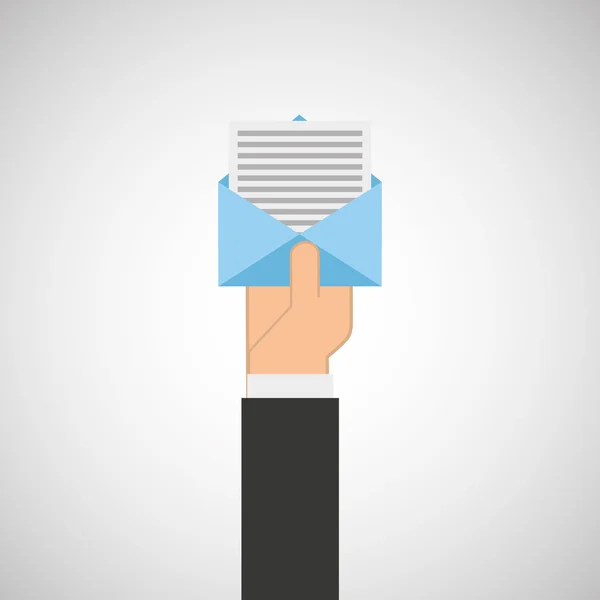 Χέρι κρατήστε πατημένο το εικονίδιο φακέλου ηλεκτρονικού ταχυδρομείου μήνυμα σχεδίαση επίπεδη απομονωμένες — Διανυσματικό Αρχείο