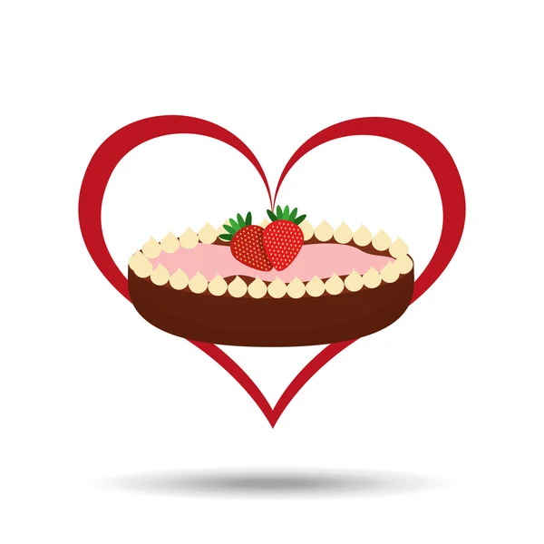 Desenho animado coração doce torta de morango e chocolate ícone design — Vetor de Stock