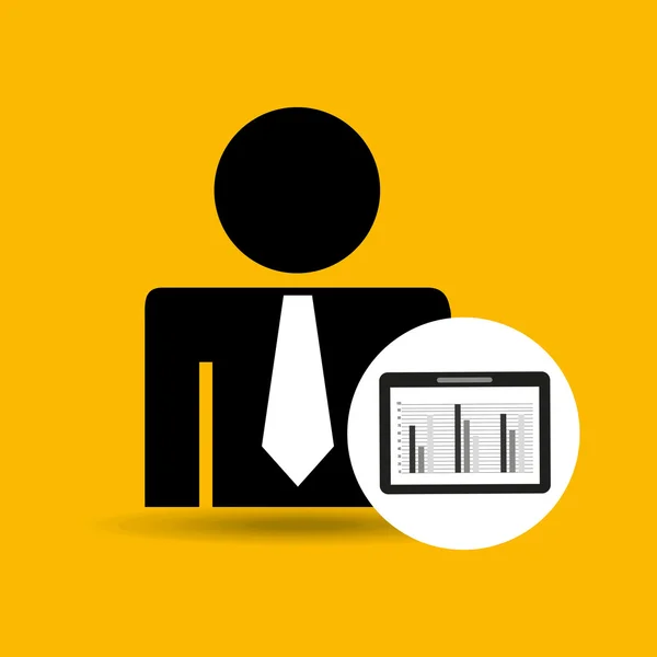 Hombre silueta negocio y tableta estadística diseño icono — Vector de stock