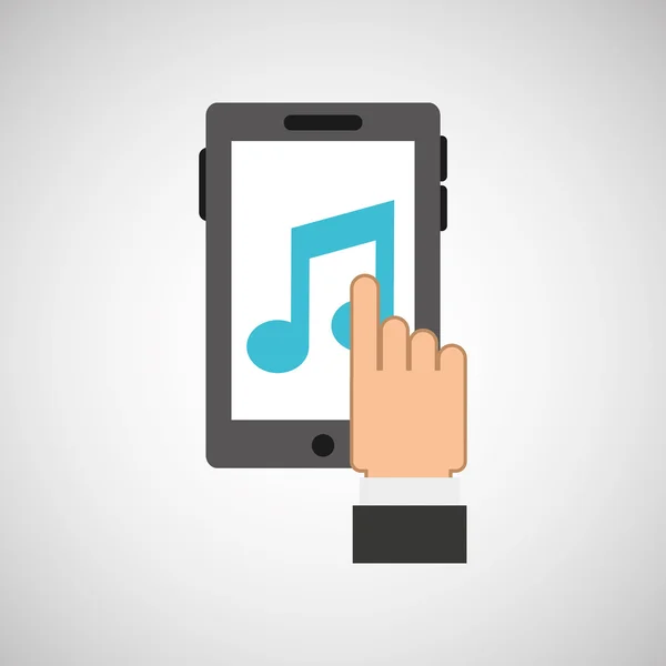 Hand hold icon smartphone and music note design flat isolated — Stock Vector