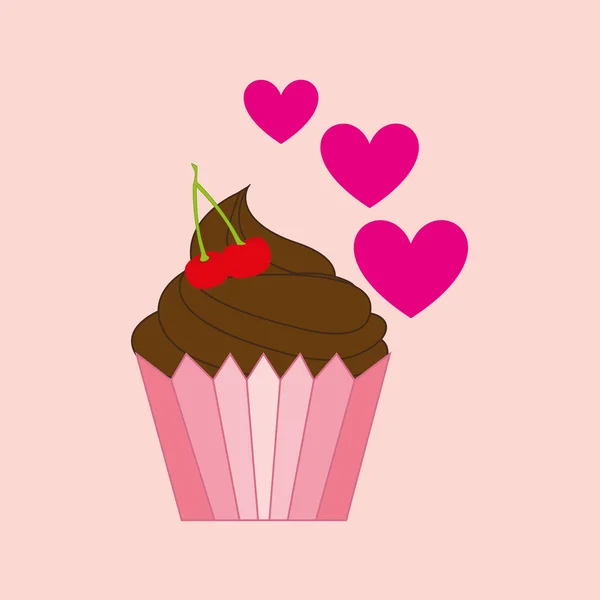 Hart roze cartoon cupcake chocolade zoete pictogram ontwerp — Stockvector