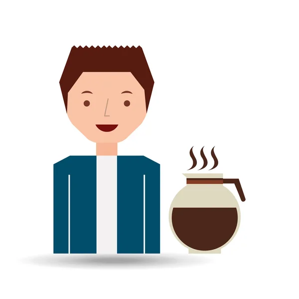 Мультяшный парень с создателем кофе икона дизайна — стоковый вектор