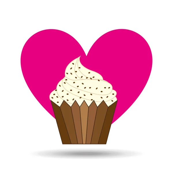Corazón de dibujos animados dulce taza pastel chip caramelo icono de diseño — Vector de stock