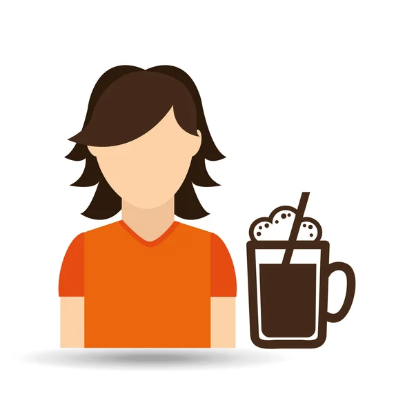 Character girl cup coffee icon graphic — Stock Vector