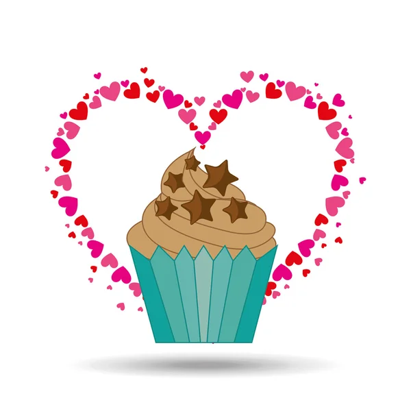 Corazón de dibujos animados cupcake chip estrella de chocolate icono de diseño — Vector de stock